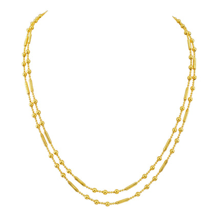 Gold Plated Layered Necklace – Double Layer Ball & Bar Beaded Chain