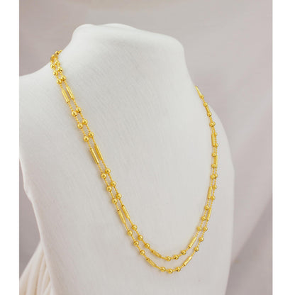 Gold Plated Layered Necklace – Double Layer Ball & Bar Beaded Chain