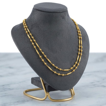Gold Plated Layered Necklace – Double Layer Ball & Bar Beaded Chain