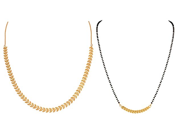 One Gram Gold Plated Leaf Design Chain & Fancy Mangalsutra Combo