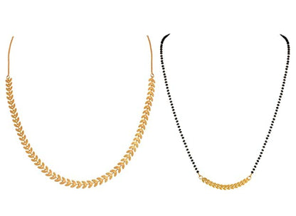 One Gram Gold Plated Leaf Design Chain & Fancy Mangalsutra Combo