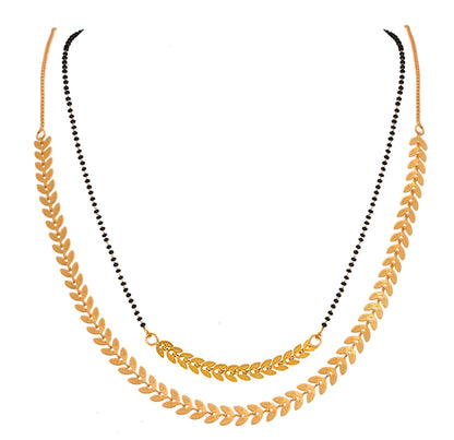 One Gram Gold Plated Leaf Design Chain & Fancy Mangalsutra Combo