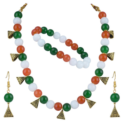 Tri Color Necklace Set With Bracelet Handmade For Independence Day/Republic Day .