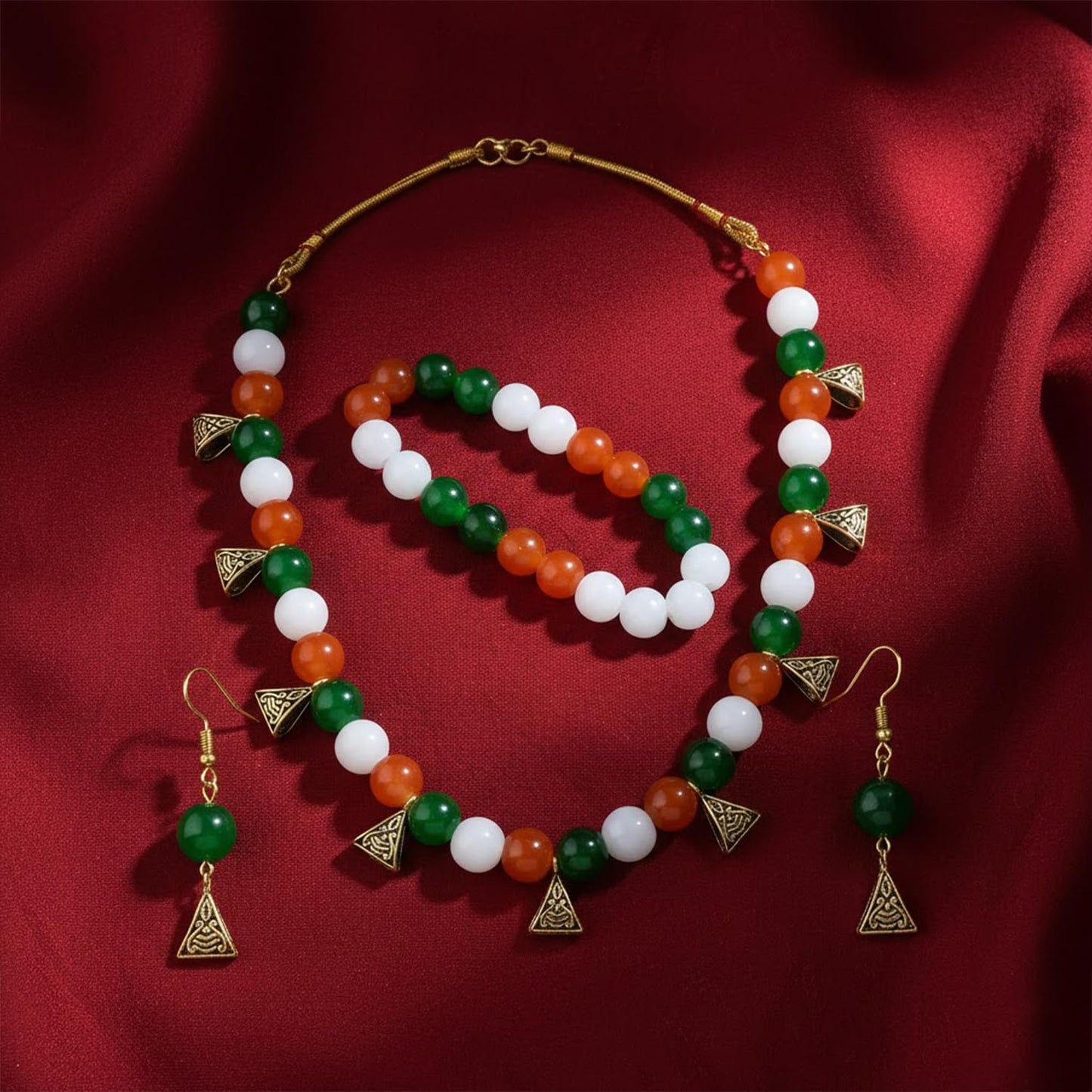 Tri Color Necklace Set With Bracelet Handmade For Independence Day/Republic Day .