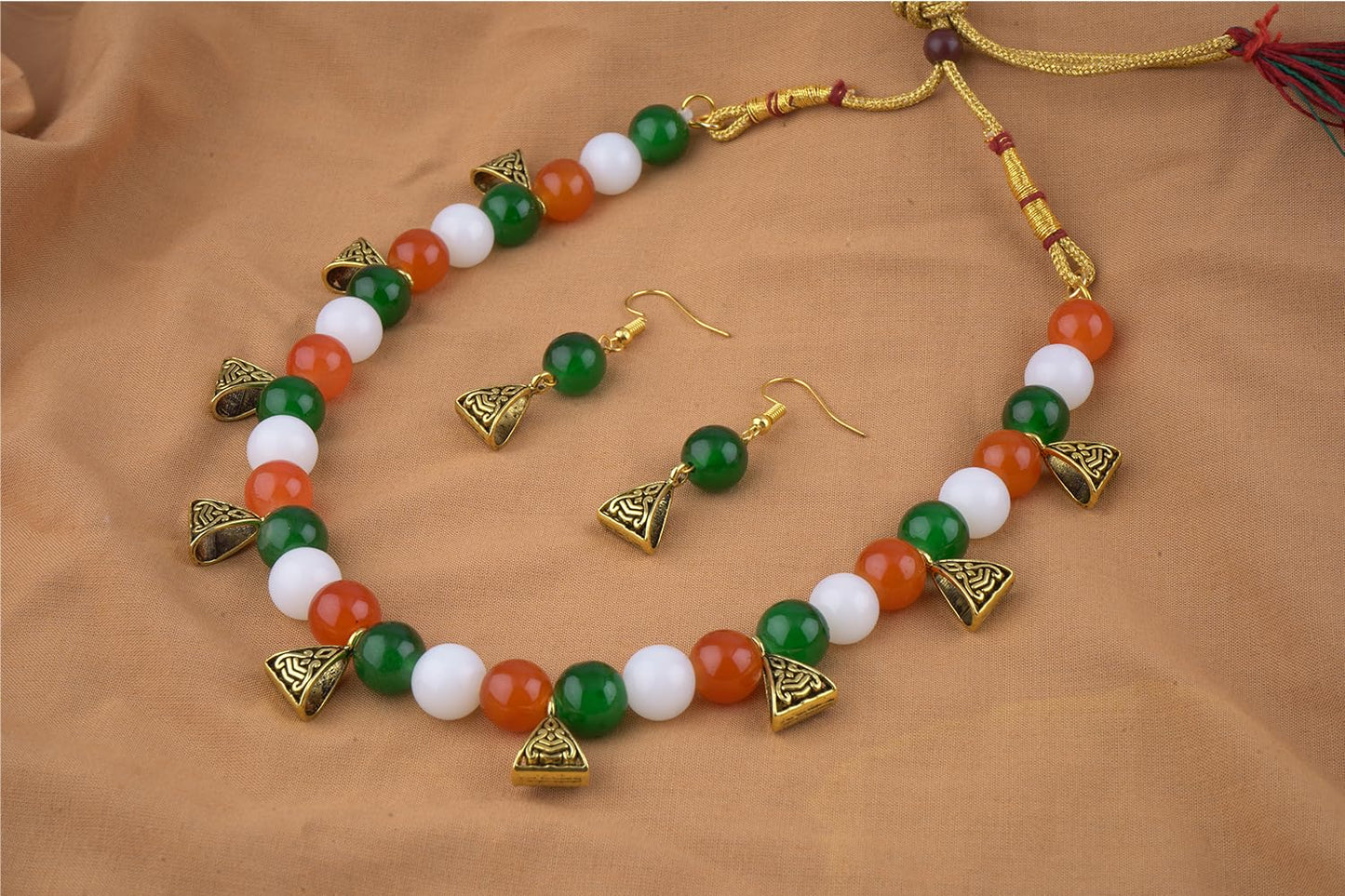 Tri Color Necklace Set With Bracelet Handmade For Independence Day/Republic Day .