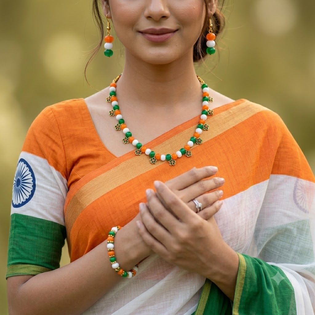 Forless Tri Color Necklace Set Bracelet Handmade For Independence Day/Republic Day