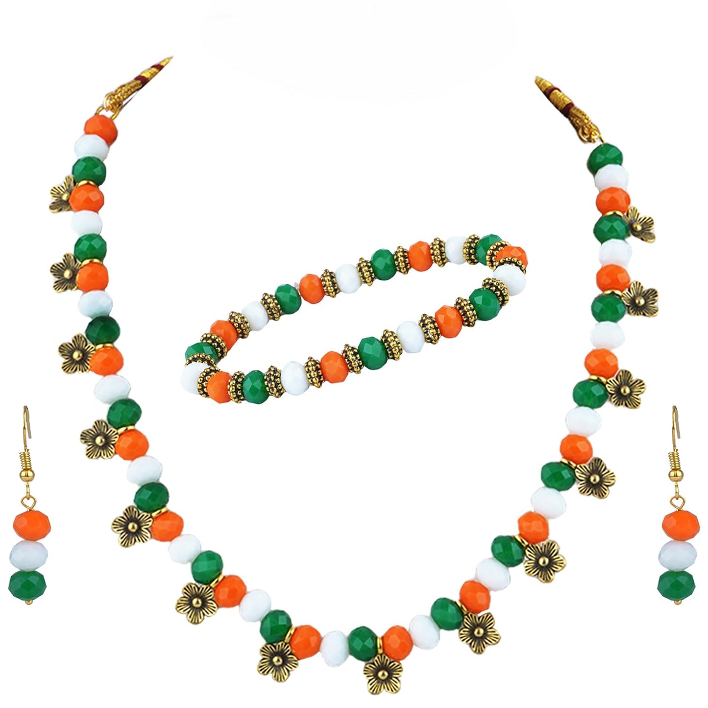 Forless Tri Color Necklace Set Bracelet Handmade For Independence Day/Republic Day
