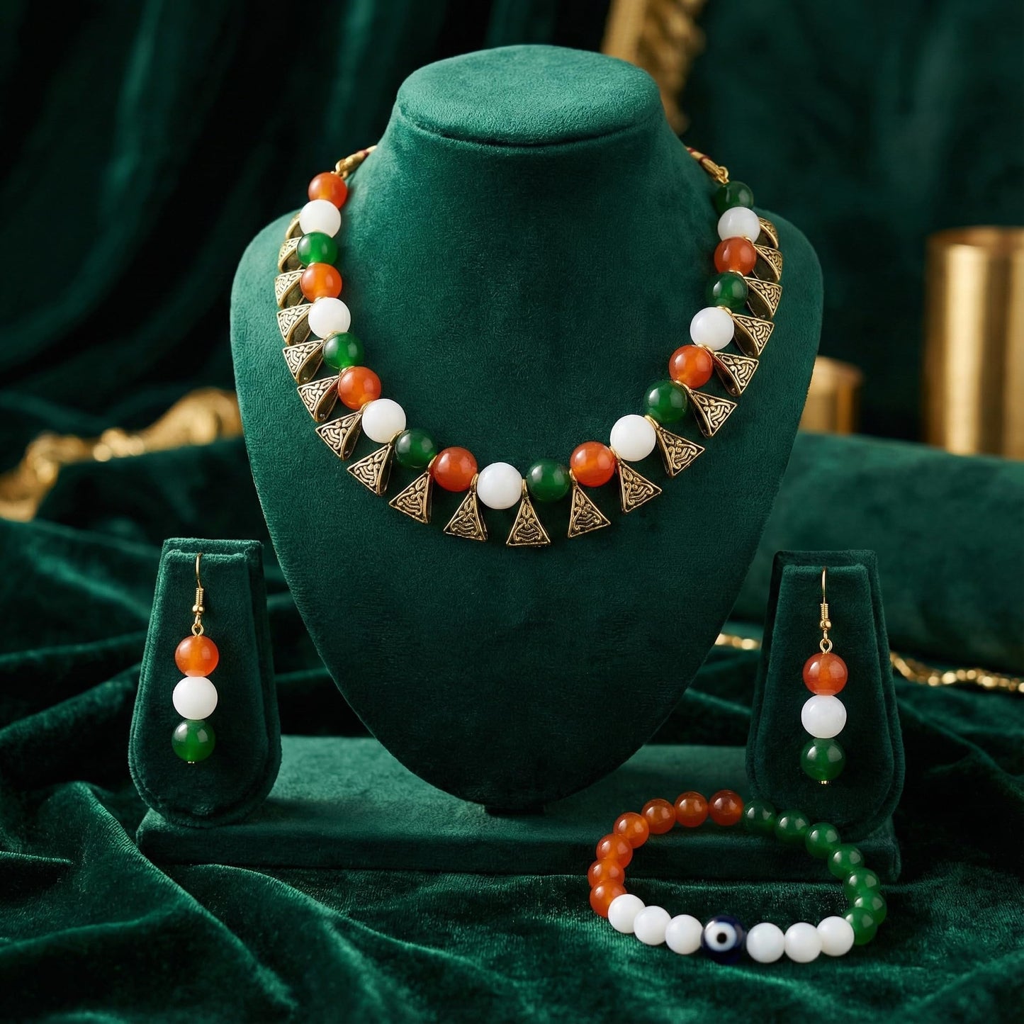 Fancy Tricolour Necklace & Bracelet Set – Independence Day Special