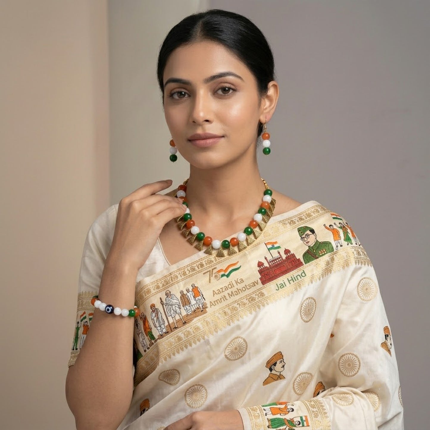 Fancy Tricolour Necklace & Bracelet Set – Independence Day Special