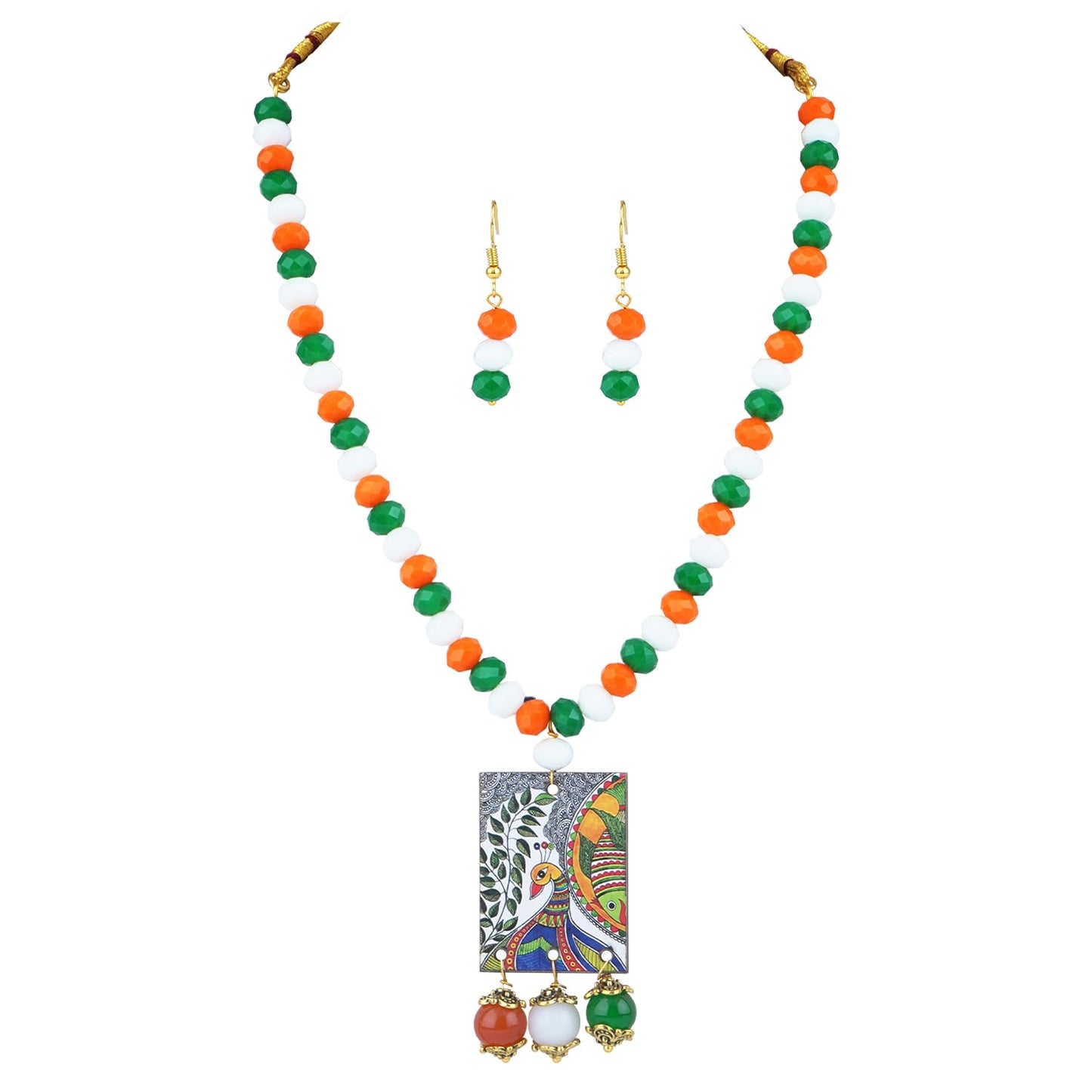 Tri-Colour Peacock Necklace & Bracelet Set – Independence Day Special