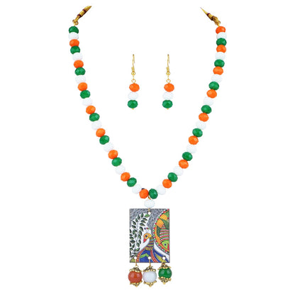 Tri-Colour Peacock Necklace & Bracelet Set – Independence Day Special