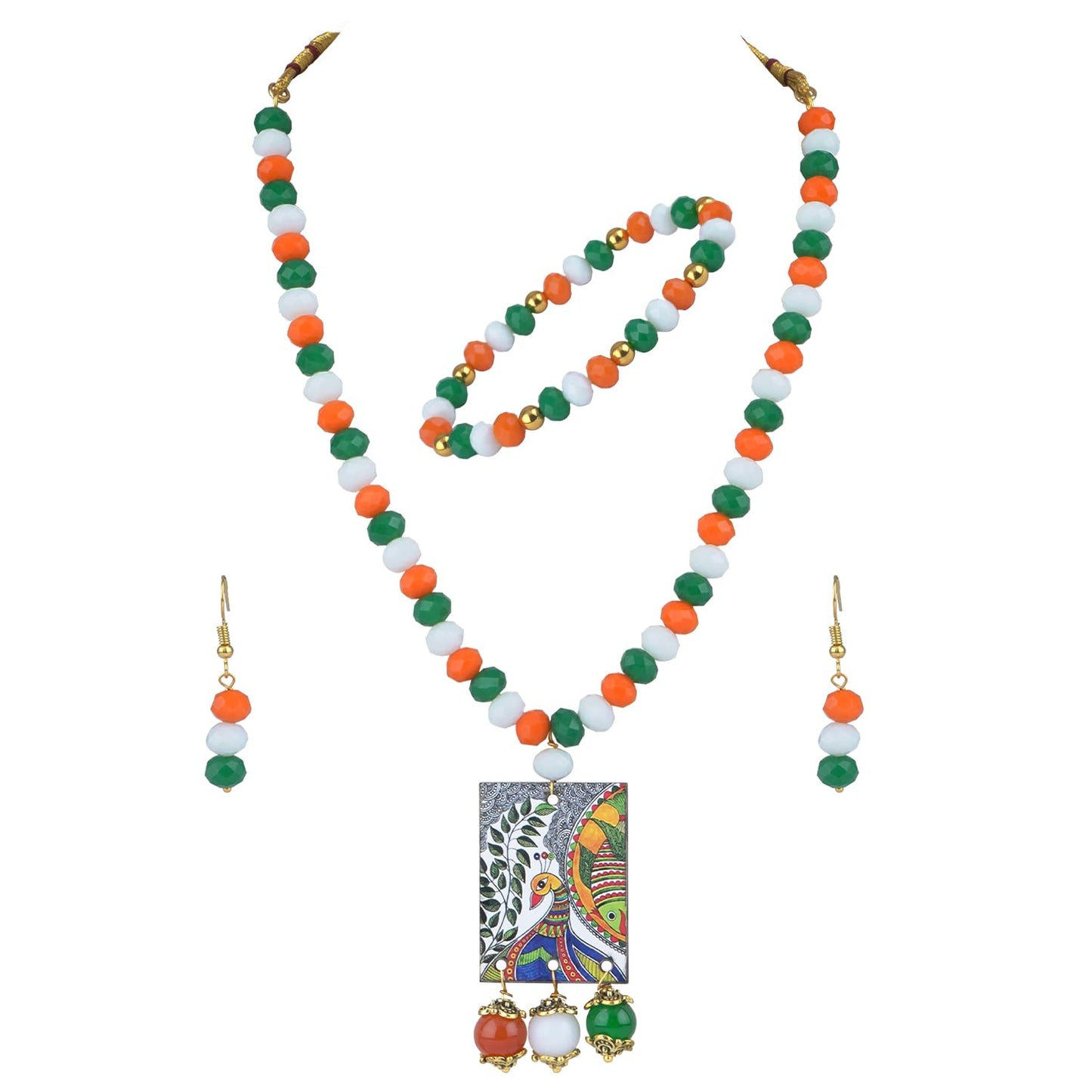 Tri-Colour Peacock Necklace & Bracelet Set – Independence Day Special