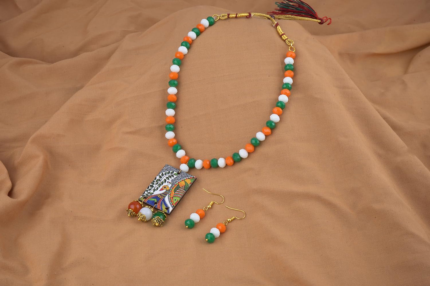 Tri-Colour Peacock Necklace & Bracelet Set – Independence Day Special