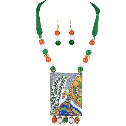 Tricolour Peacock Necklace & Bracelet Set – Independence Day Special