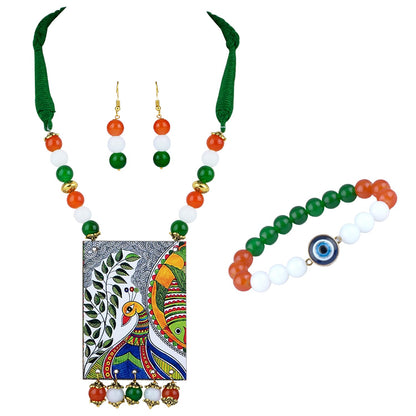 Tricolour Peacock Necklace & Bracelet Set – Independence Day Special
