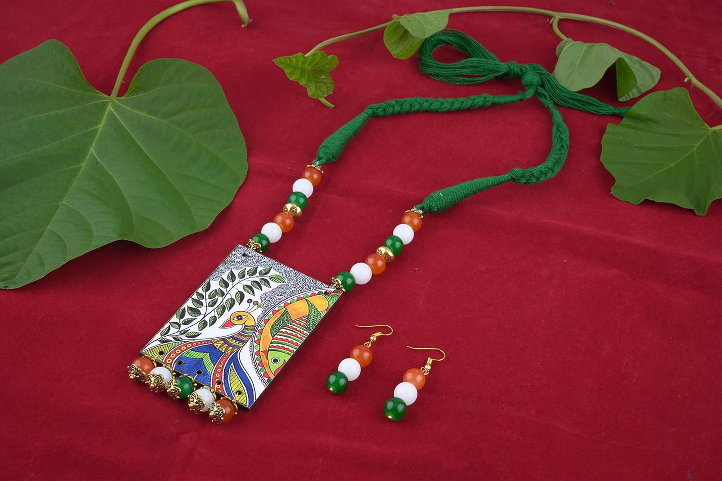 Tricolour Peacock Necklace & Bracelet Set – Independence Day Special