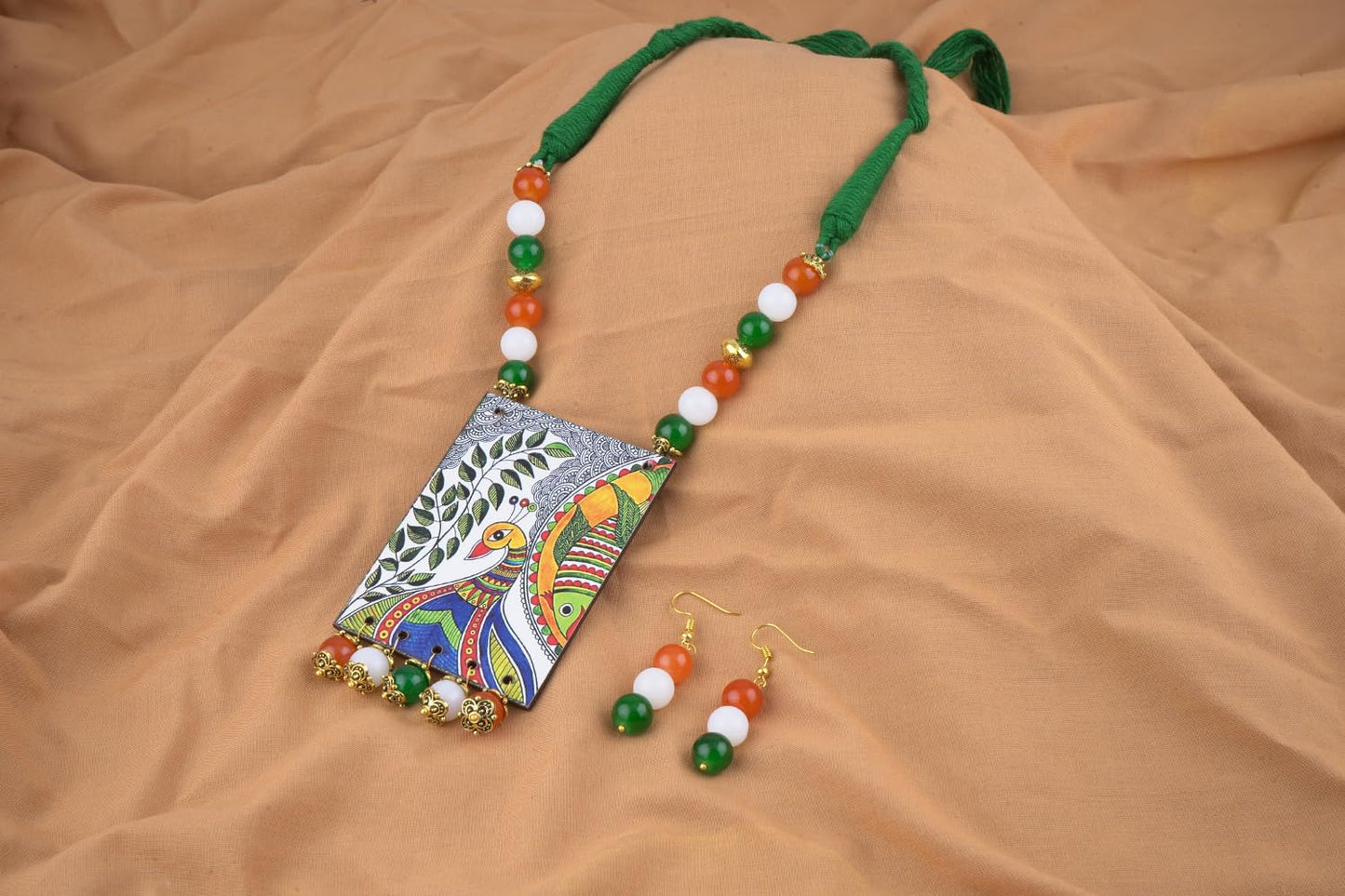 Tricolour Peacock Necklace & Bracelet Set – Independence Day Special