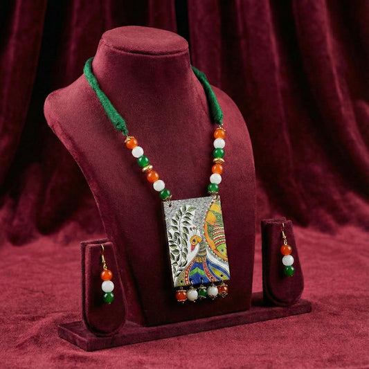 Tricolour Peacock Necklace & Bracelet Set – Independence Day Special