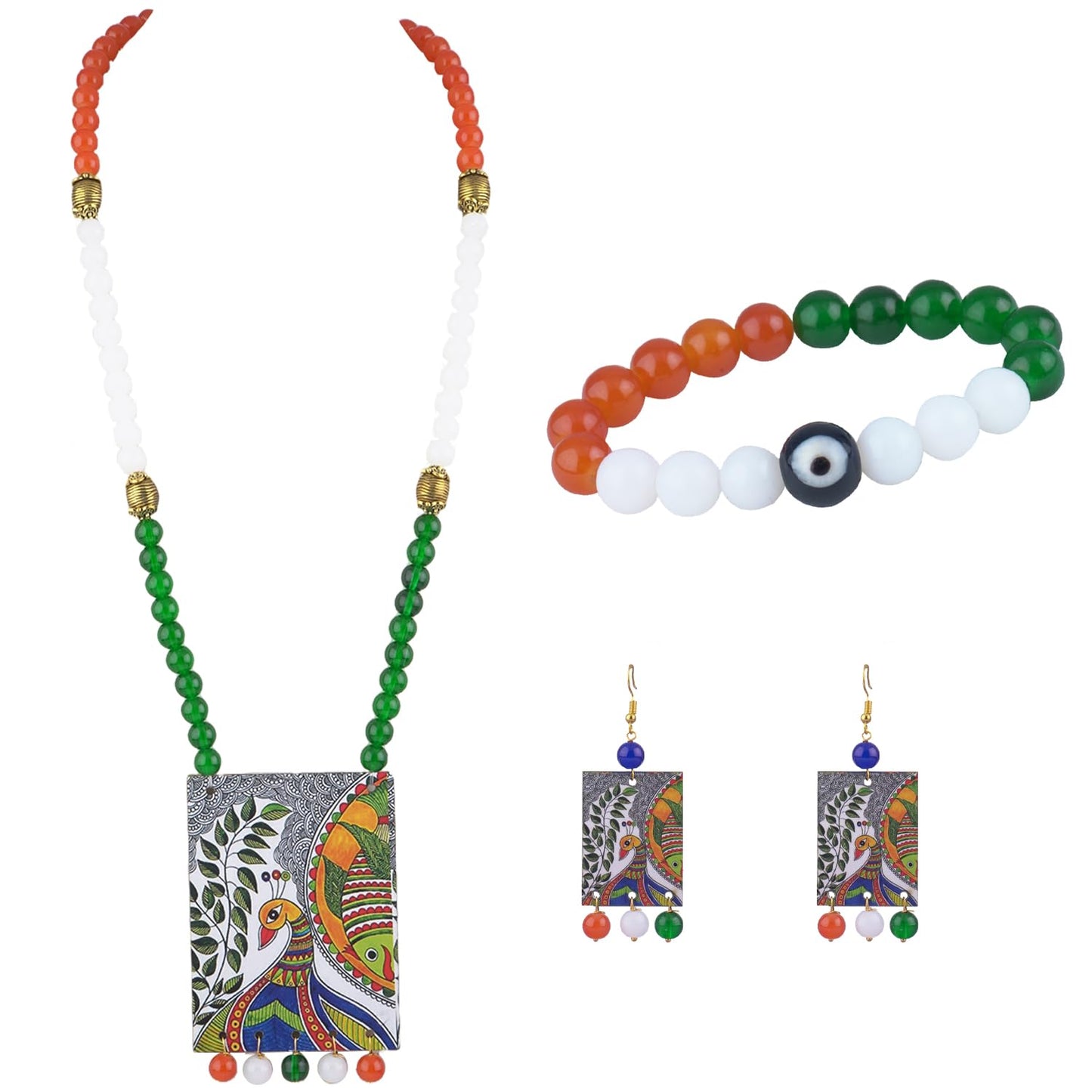 Tri-Colour Necklace & Bracelet Set – Independence Day Special Combo