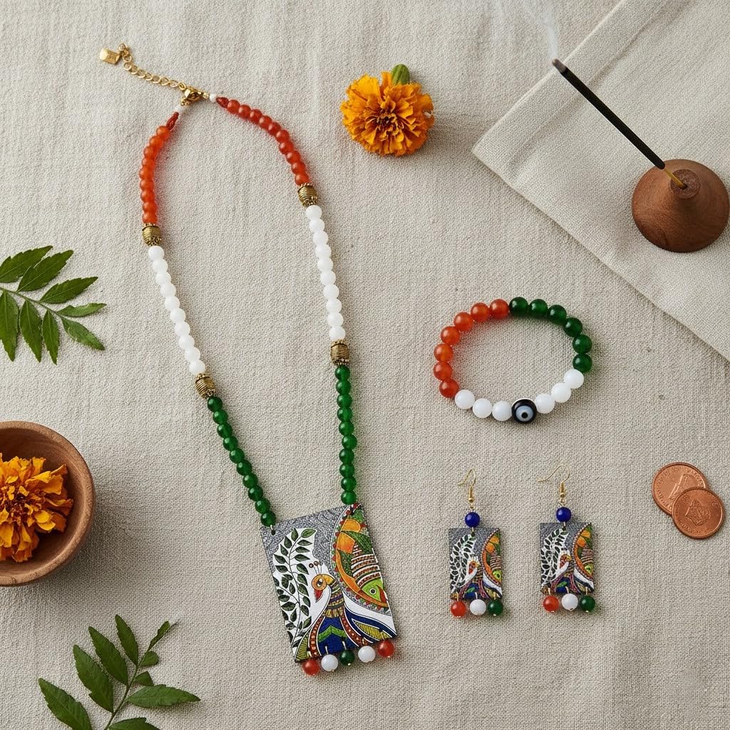 Tri-Colour Necklace & Bracelet Set – Independence Day Special Combo