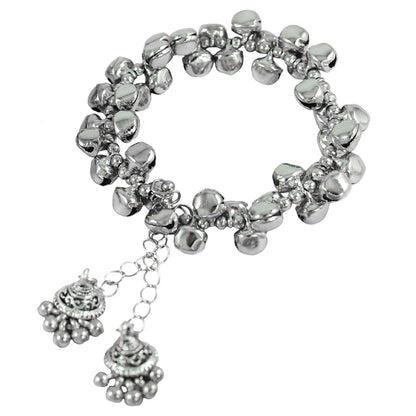 Navratri Oxidised Necklace Set – Jhumka Earrings & Ghungroo Bracelet Combo