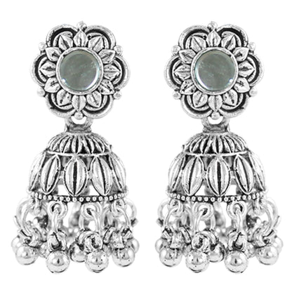 Navratri Oxidised Necklace Set – Jhumka Earrings & Ghungroo Bracelet Combo