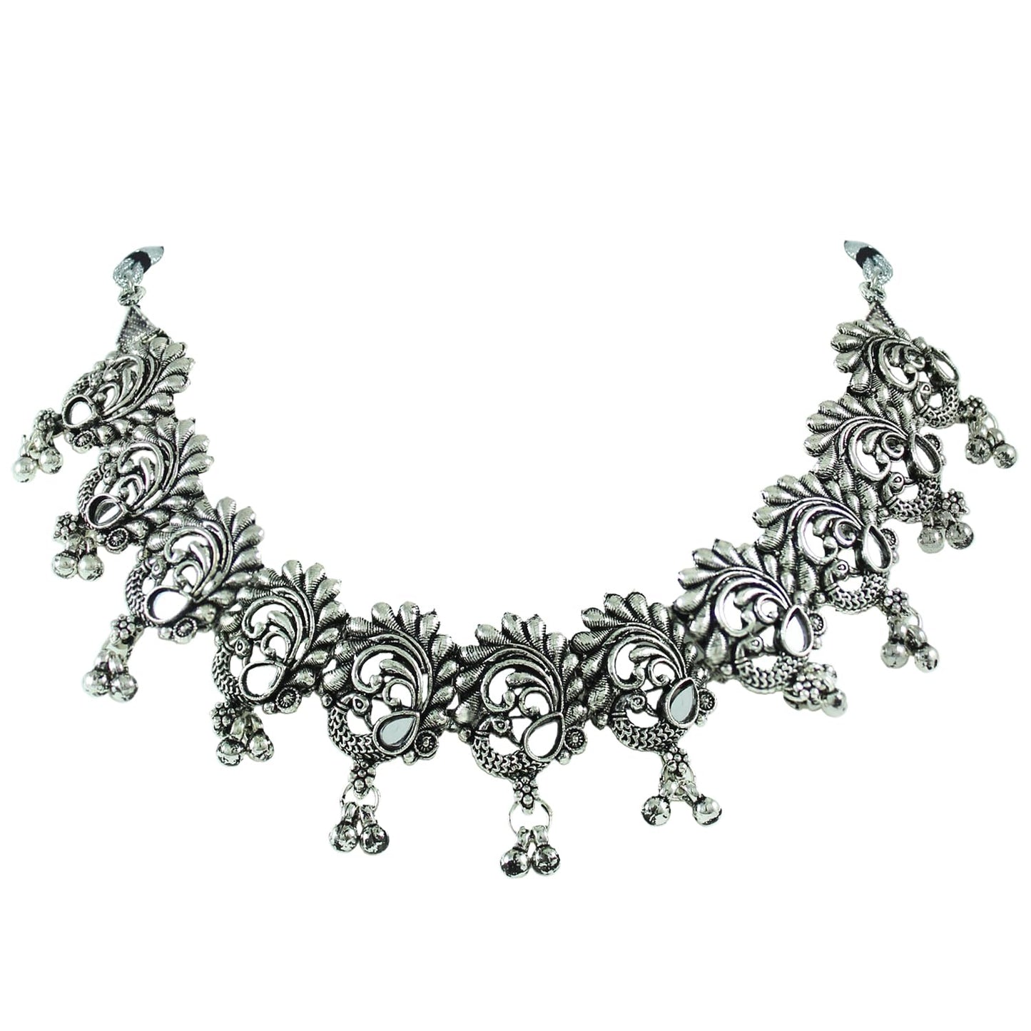 Oxidised Floral & Paisley Choker Set – Necklace, Earrings & Bracelet