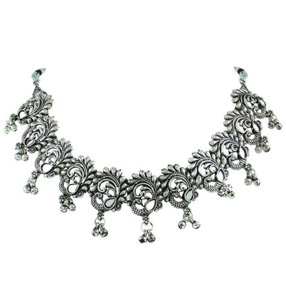 Oxidised Floral & Paisley Choker Set – Necklace, Earrings & Bracelet