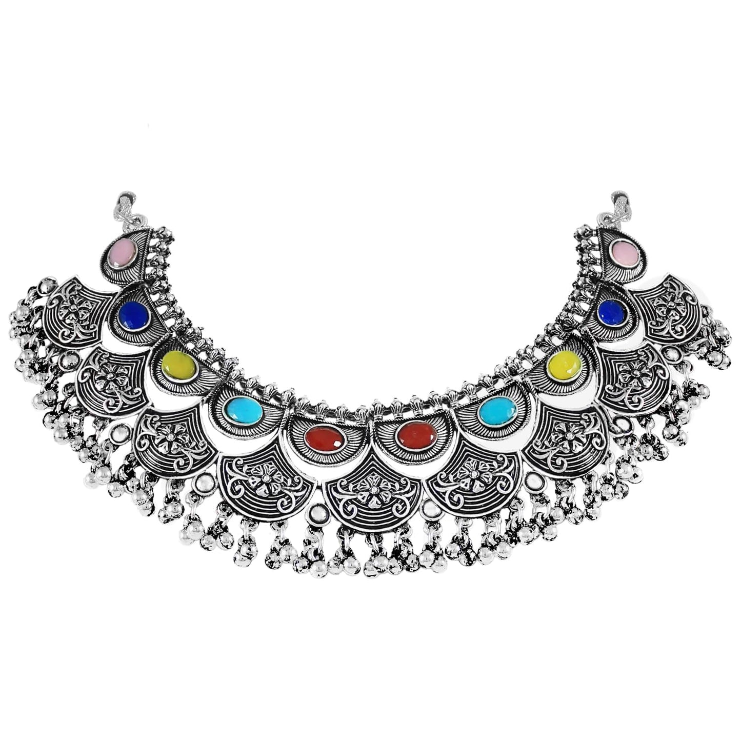 Navratri Oxidised Necklace Set – Multicolor Stone Statement Combo