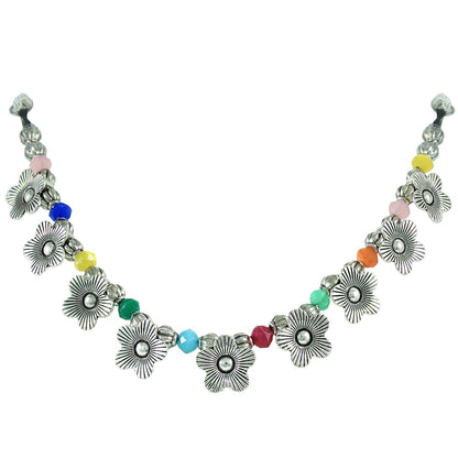 Combo Of Oxidised Silver Plated Floral Necklac Set With Ghungroo Bracelet (Navratri Special)
