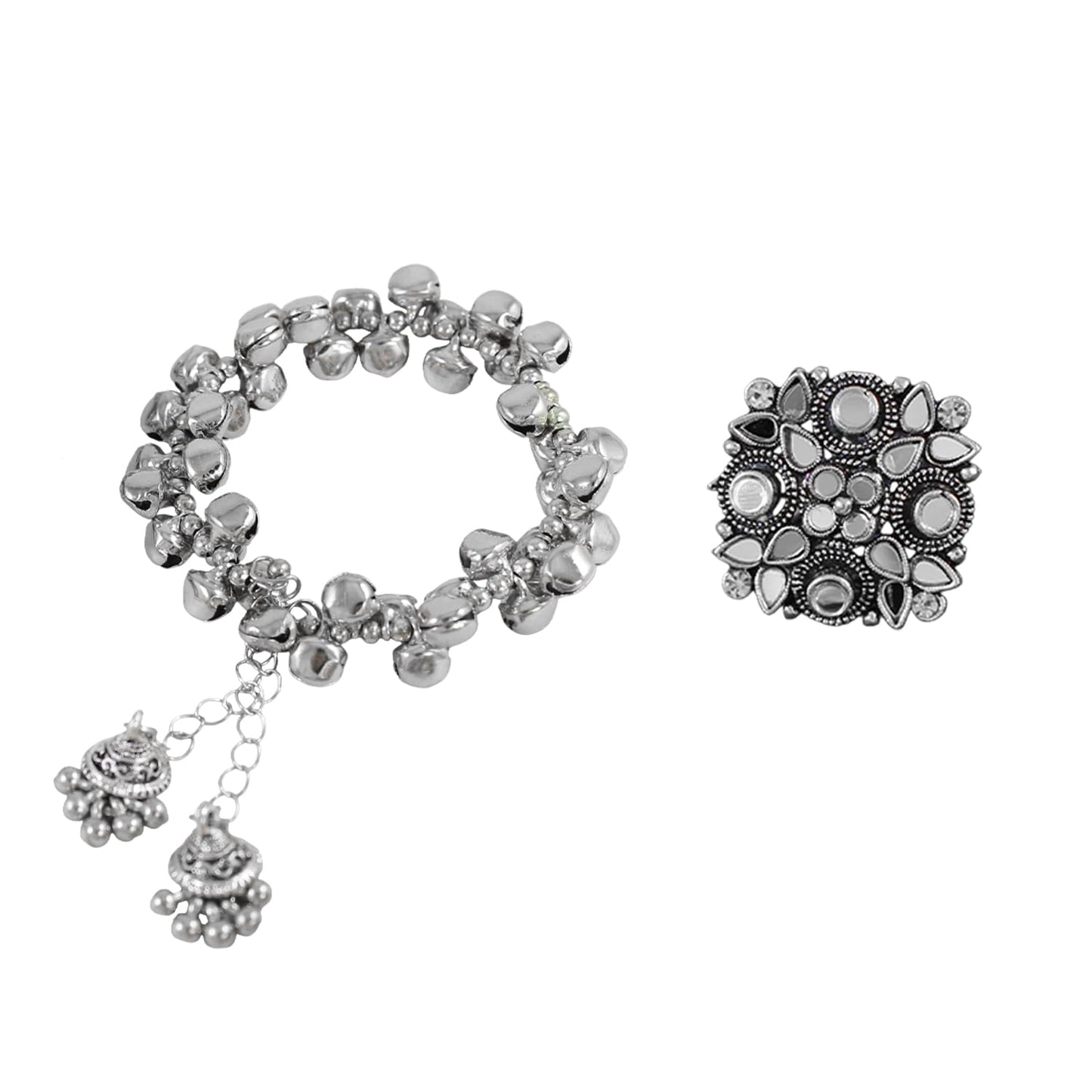Navratri Peacock Oxidised Set – Necklace, Earrings, Ghungroo Bracelet & Ring