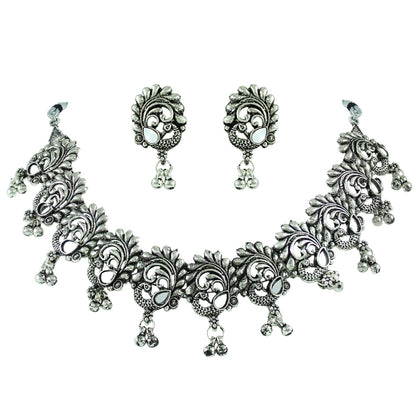 Navratri Peacock Oxidised Set – Necklace, Earrings, Ghungroo Bracelet & Ring
