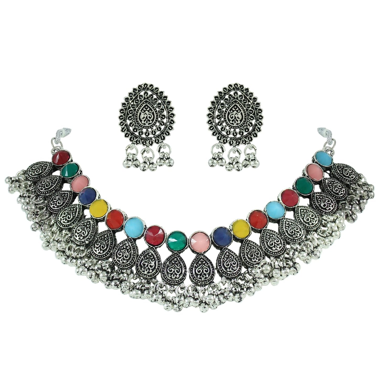 Navratri Oxidised Choker Set – Necklace, Earrings, Maang Tikka & Bracelet
