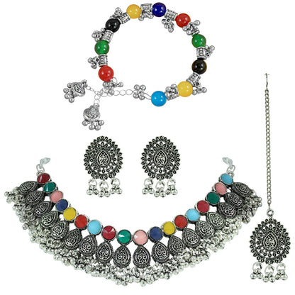 Navratri Oxidised Choker Set – Necklace, Earrings, Maang Tikka & Bracelet