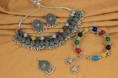 Navratri Oxidised Choker Set – Necklace, Earrings, Maang Tikka & Bracelet