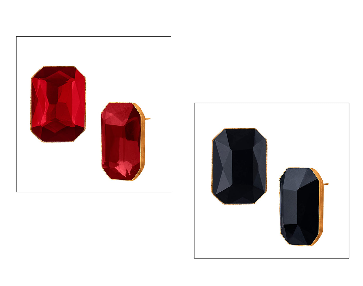Combo Gold Plated Rectangular Crystal Pendant With Chain And Earrings (Red, Black)- Love
