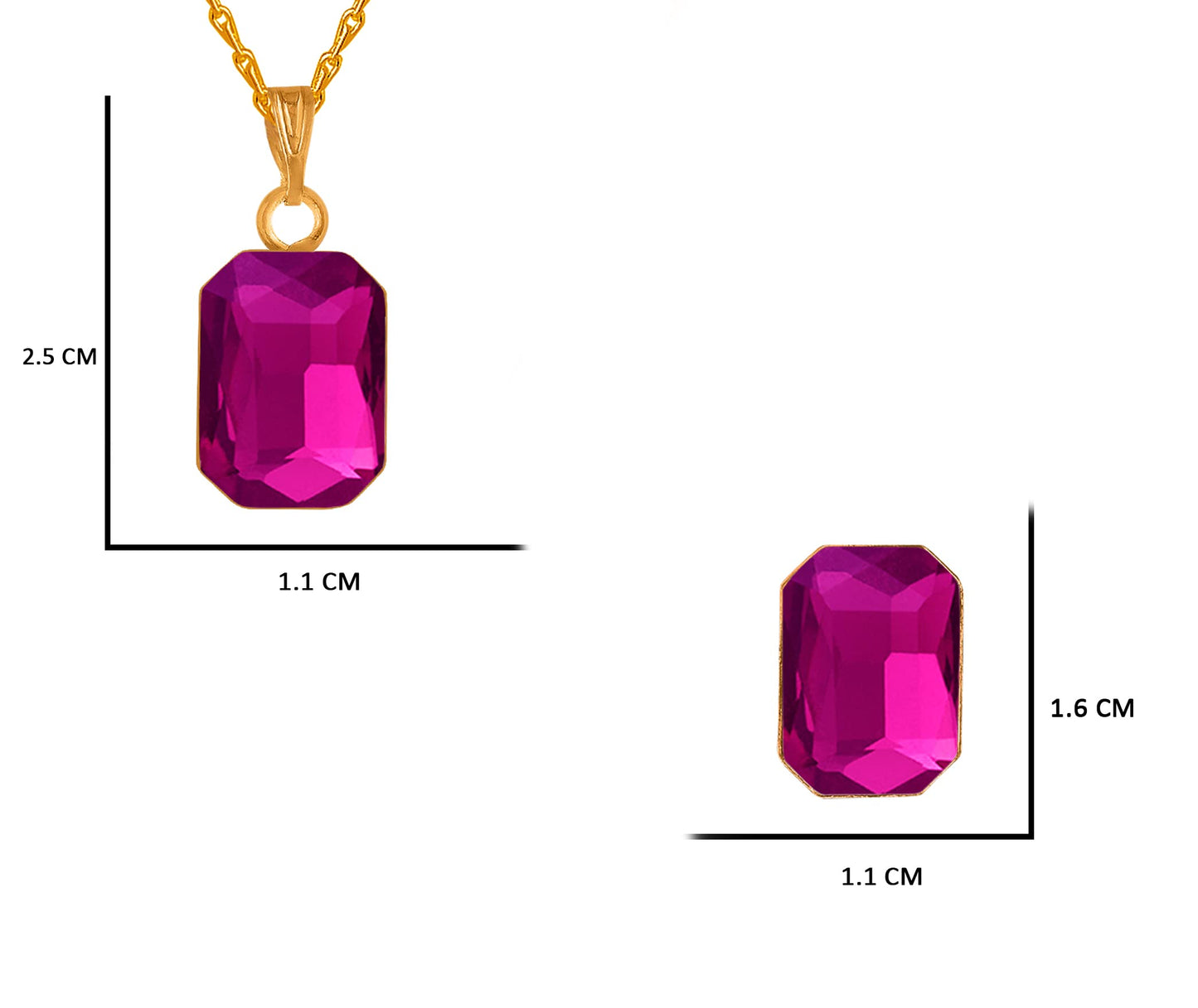 Crystal Pendant & Earring Set – Octagon & Oval Cut (Rani Pink & Green)