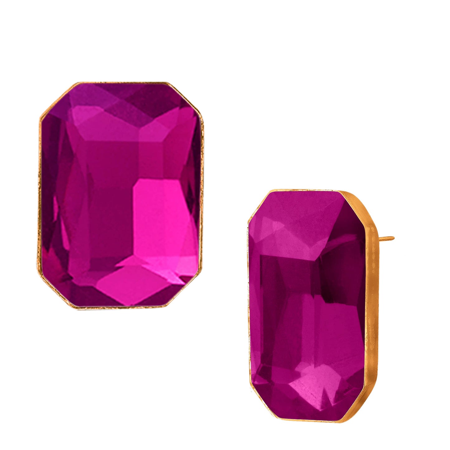 Crystal Pendant & Earring Set – Octagon & Oval Cut (Rani Pink & Green)
