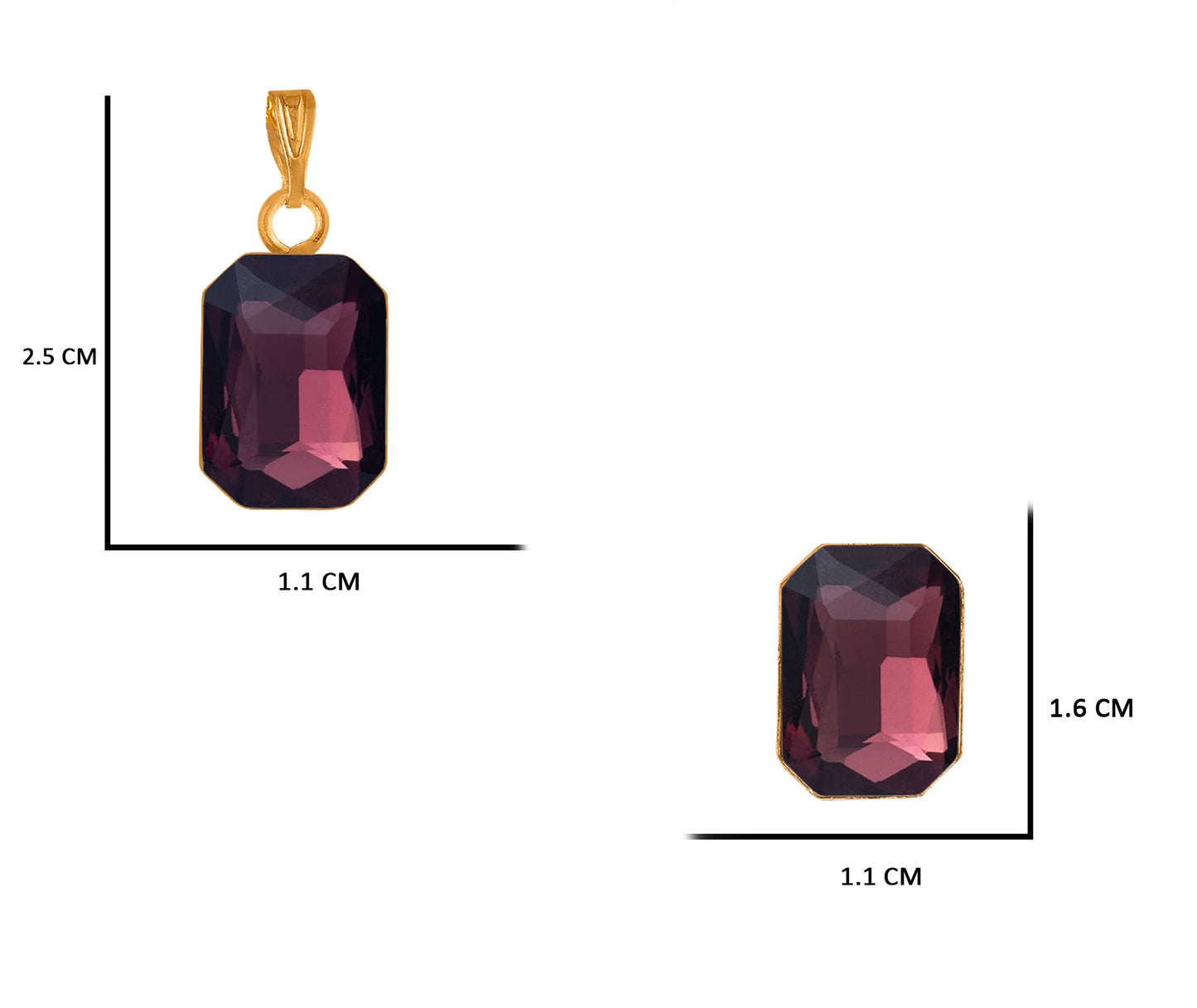 Crystal Pendant & Earring Set – Octagon & Oval Cut (Wine & Black)