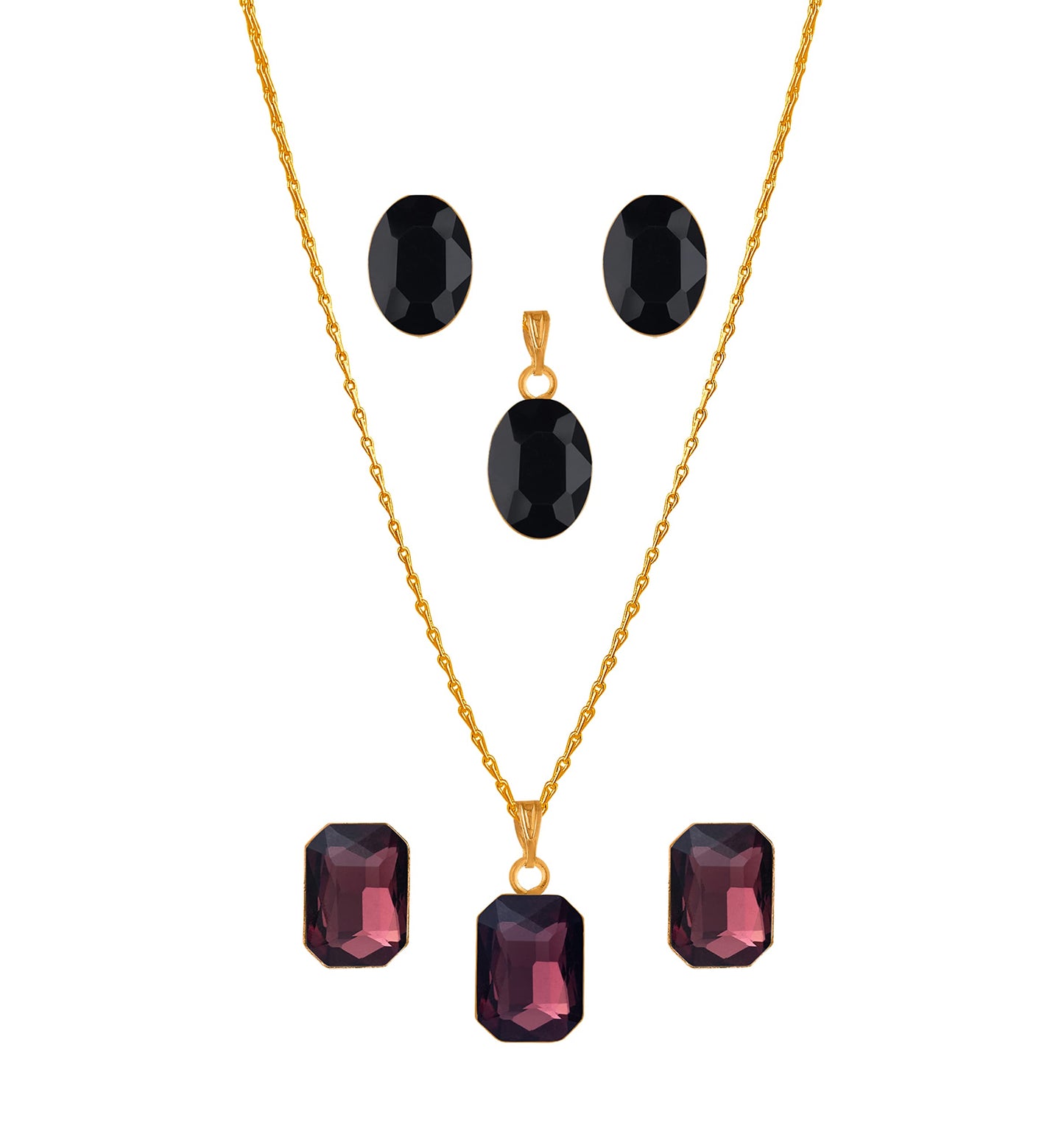 Crystal Pendant & Earring Set – Octagon & Oval Cut (Wine & Black)
