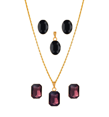 Crystal Pendant & Earring Set – Octagon & Oval Cut (Wine & Black)