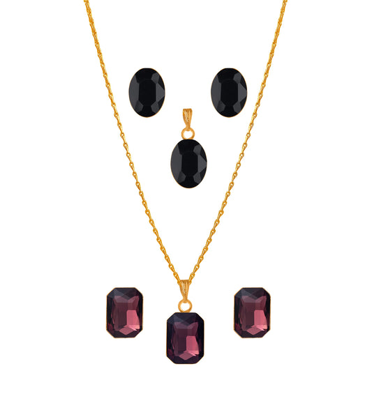 Crystal Pendant & Earring Set – Octagon & Oval Cut (Wine & Black)