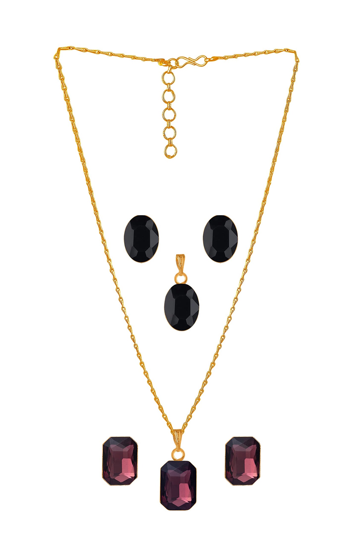 Crystal Pendant & Earring Set – Octagon & Oval Cut (Wine & Black)