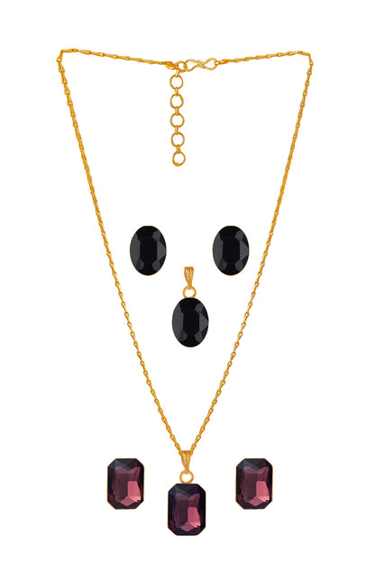 Crystal Pendant & Earring Set – Octagon & Oval Cut (Wine & Black)