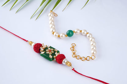 Handmade Kundan Colorful Stone & Pearl,Cotton Bead Rakhi,Combo Collection Couple Pair Set With Roli Chawal (Raksha Bandhan)