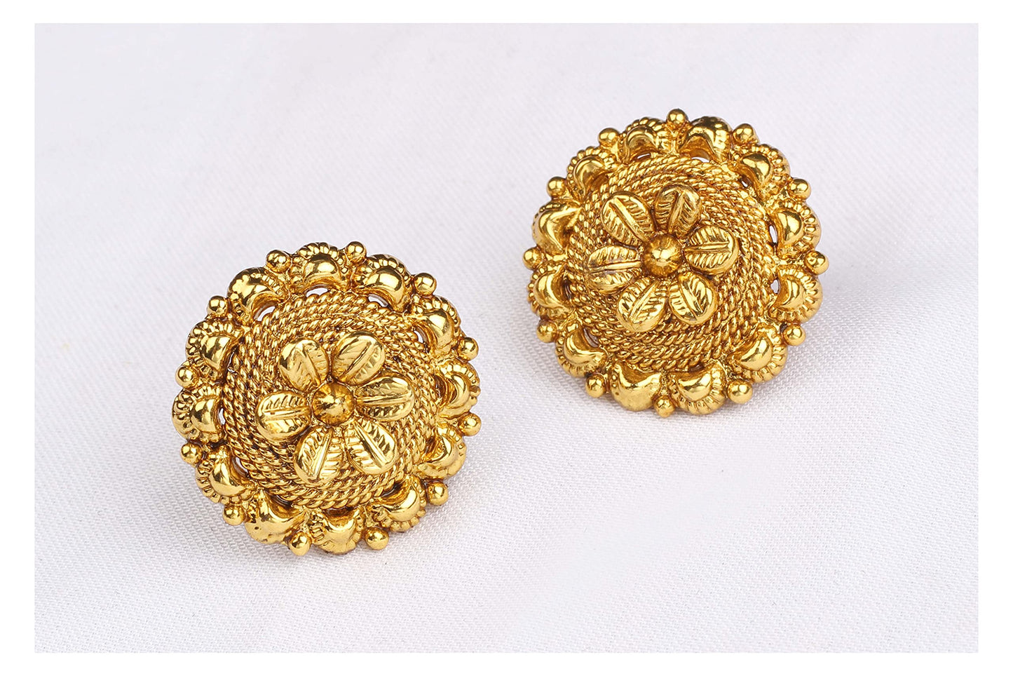 One Gram Gold Plated Round Floral Stud Earrings Fancy