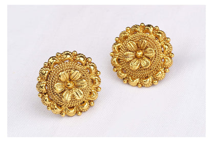 One Gram Gold Plated Round Floral Stud Earrings Fancy