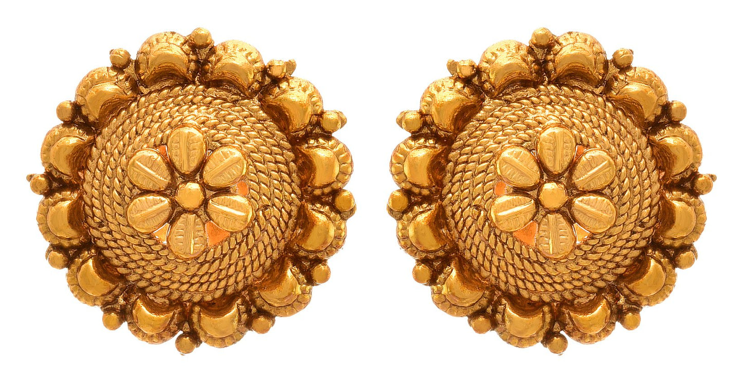 One Gram Gold Plated Round Floral Stud Earrings Fancy