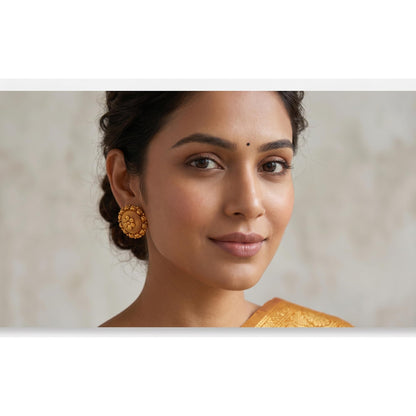 One Gram Gold Plated Round Floral Stud Earrings Fancy