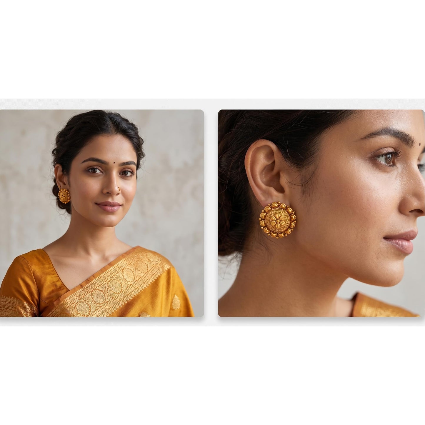 One Gram Gold Plated Round Floral Stud Earrings Fancy